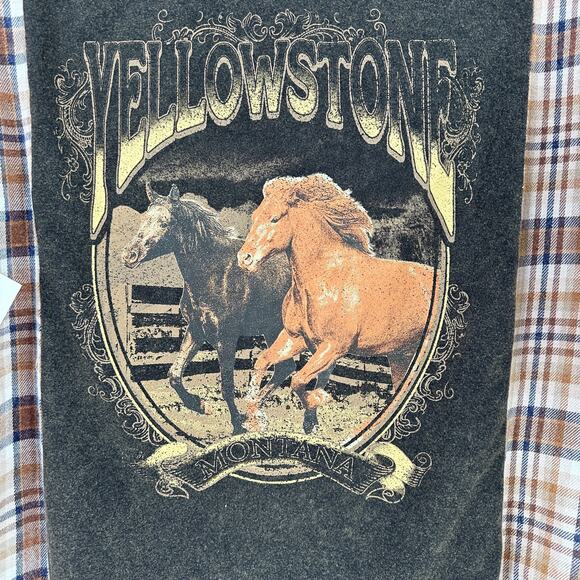 Yellowstone Montana Wild Horses Flannel Cowgirl Shirt Girls Sz M 8 10 Back Panel - Picture 2 of 6